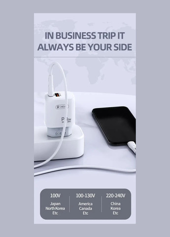 Сетевое зарядное устройство C-H3 Type C+USB QC 3.0 20 W Charger White + Type-C Cable Celebrat (333031767)