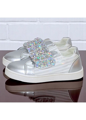 Сріблясті осінні ортопедичні кросівки демісезонні на липучках для дівчинки казка L&D