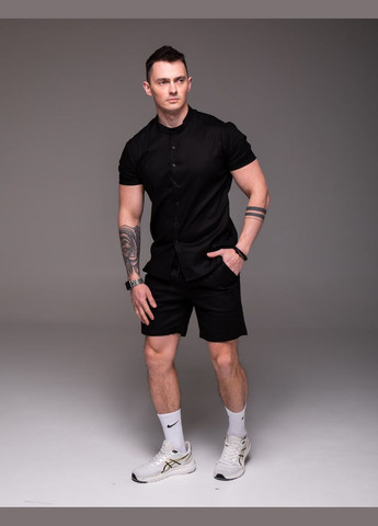 Чорний літній чоловічий комплект сорочка + шорти льон 100% No Brand