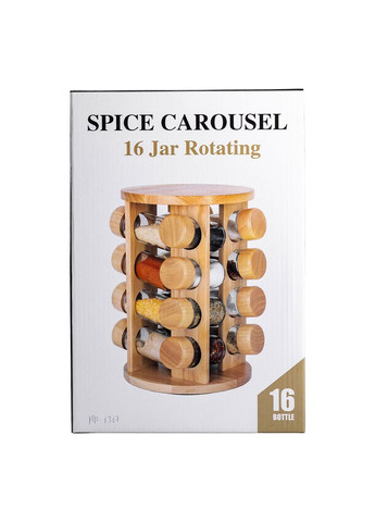 Набір для спецій на дерев'яній підставці 16 скляних ємностей для приправ HP-1367 Yiwu (370707918)