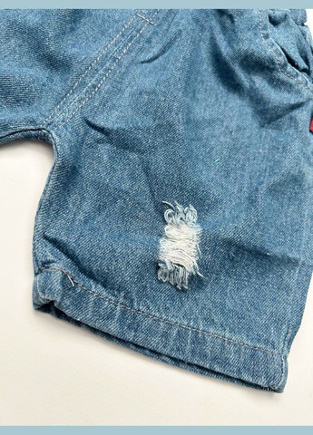 Комбинированный летний костюм на лето мальчику голубая футболка и джинсовые шорты undergo 10528 No Brand