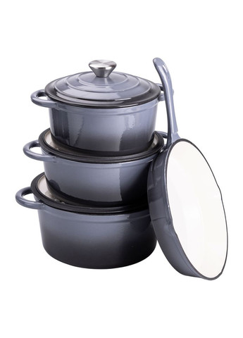Набір чавунного посуду для приготування 3 каструлі та сковорода з емальованим покриттям Сірий HP-1-5 No Brand (353502283)