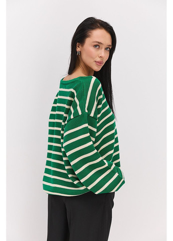 Вязаный женский пуловер oversize темно-красный в молочную полоску Arjen (370601772)