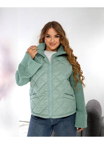 М'ятна демісезонна куртка жіноча з в'язаними рукавами Style Point