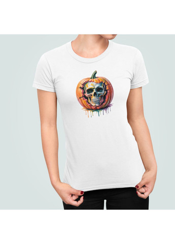 Белая мужская футболка с принтом тыква череп хэллоуин Stedman