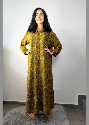Зеленое повседневный длинное женское платье в цветочный принт с капюшоном свободного кроя Saimeiqi