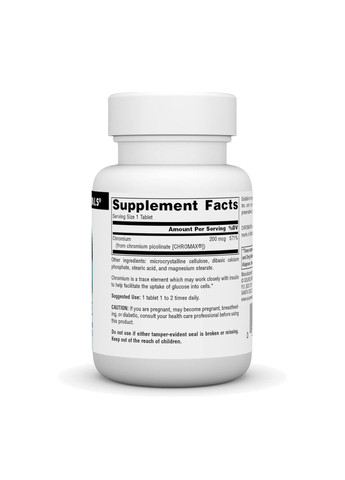 , пиколинат хрома, Chromium Picolinate 200 мкг, 60 таблеток Source Naturals (360941971)
