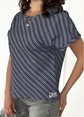 Тёмно-синяя легкая женская блуза из натурального хлопка INNOE Блуза-футболка