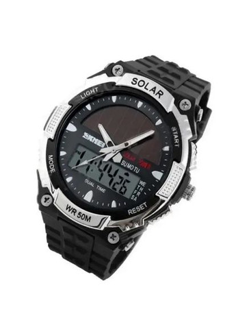 Часы 1049SI Silver | Мужские часы на солнечной батарее, водонепроницаемые, электронные, с подсветкой и секундомером Skmei 349 (358651033)