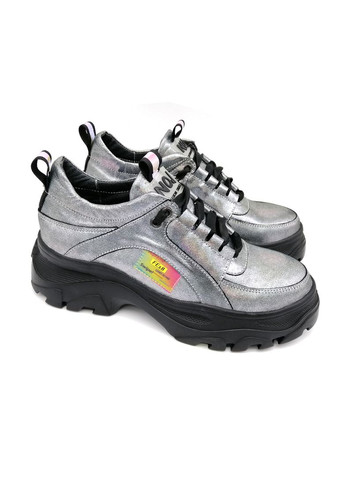 Женские кожаные кроссовки Haries серебристо-черного цвета. Fashion серебристые демисезоны (341090022)