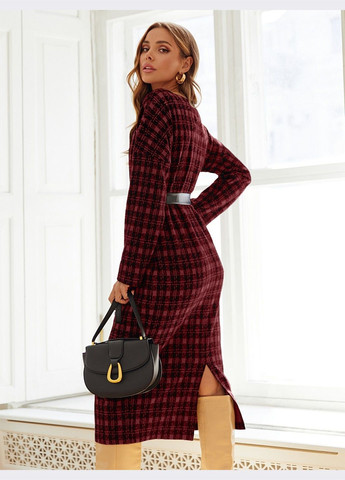 Бордова кежуал бордова сукня-міді в клітинку із трикотажу Dressa в клітинку