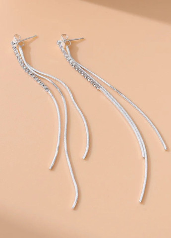 Жіночі сережки гвоздики довгі нитки з камінцями Fashion Jewelry (358520863)