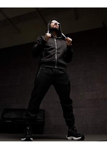 Стильный мужской спортивный костюм трехнитка на флисе черный Freedom (361245559)