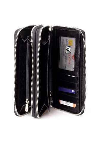 Жіночий гаманець 209515-1 шкіряний чорний на дві блискавки Eminsa (264653356)