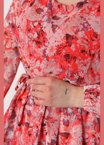 Красное кэжуал платье женское шифоновое красного цвета с принтом баллон Let's Shop с цветочным принтом