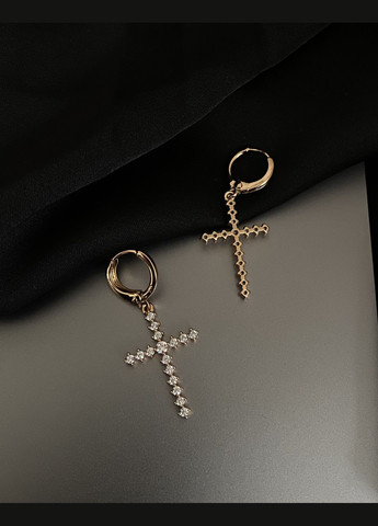 Серьги крестики с камушками круглый замок золотого цвета 32119 No Brand (335064121)