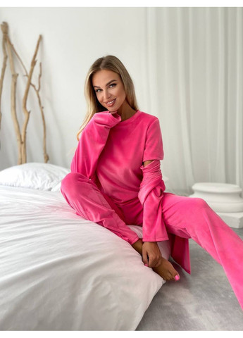 Малинова всесезон велюровий домашній комплект трійка Fashion