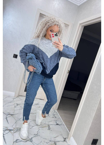 Синий демисезонный женский вязаный свитер джемпер No Brand