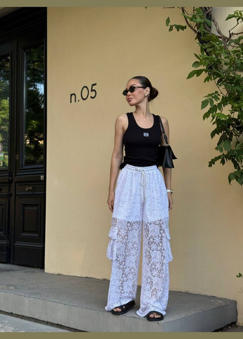 Оверсайз штани з гіпюру з шортиками в білому кольорі. No Brand 1789 (347164106)