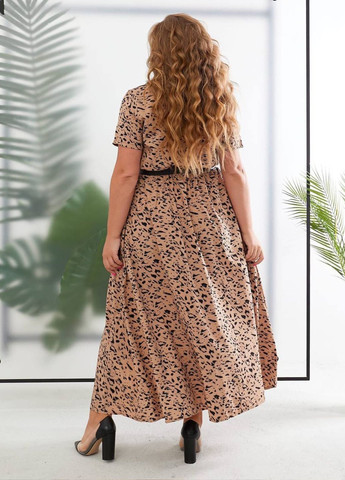 Бежевое повседневный стильное повседневное платье с поясом No Brand леопардовый