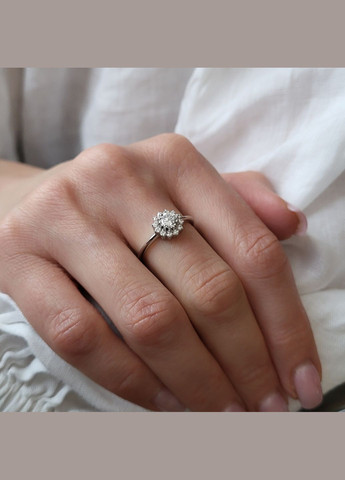 Серебряное кольцо Цветок с Белым камнем 17.5 размер серебро 925 пробы Родированное 81089б 2.14 No Brand (306741931)