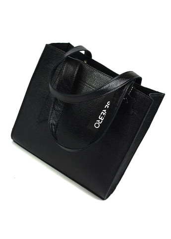 Кожаная женская квадратная черная сумка шоппер с длинными ручками на плечо Serebro (278260587)