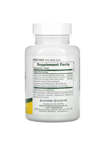 Вітаміни та мінерали BioRutin 1000 mg, 90 таблеток Natures Plus (293481270)