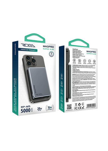 Мобільна Батарея RP-M5 MAGPRO QC/PD 20W, QI 15W with Magnetic 5000mAh М'ята упаковка Сiрий Ridea (370440242)