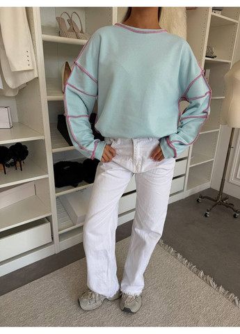 Блакитний стильний жіночий світшот оверсайз чорний без декору (362045732)