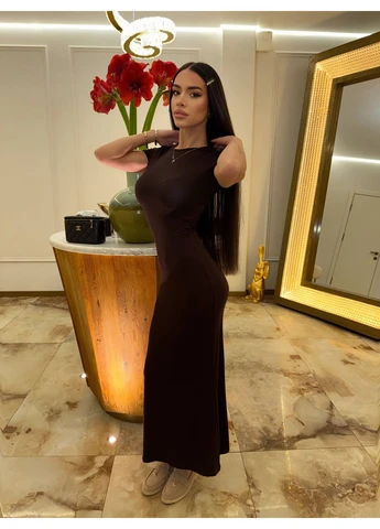 Коричнева еластична сукня максі коричневого кольору 36539 сукня-футболка Fashion однотонна