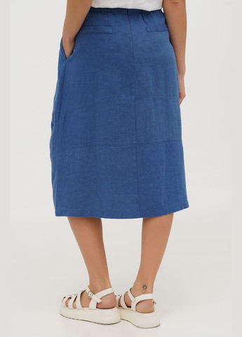 Синяя свободная льняная миди юбка бохо на молнии и с карманами малага. белый, р.44, код 7437/44/101 ГАЛЕРЕЯ ЛЬОНУ