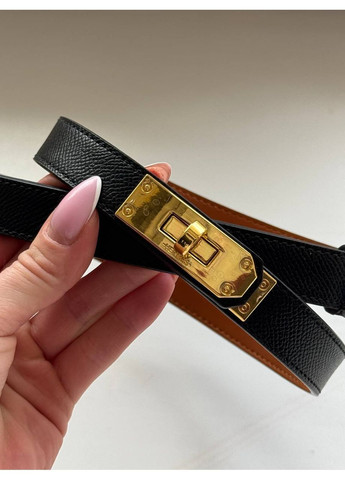 Ремень женский Hermes кожаный Kelly Black/Gold черный Келли пояс золотая жесть No Brand (364488341)