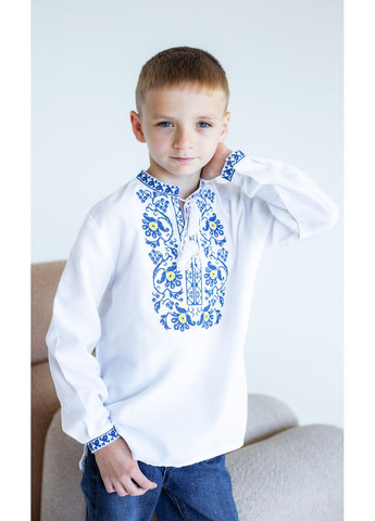 Белая вышиванка для мальчика vishivano4ka 717-3 узор цветочный домотканное полотно (348432821)