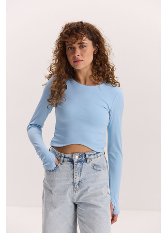 Кроп-топ синій з довгими рукавами з вирізом для пальця і фігурним низом Arjen (353306005)