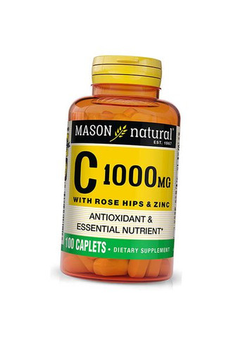 Витамин С с Шиповником и Цинком, Vitamin C 1000 with Rose Hips and Zinc, 100каплет (36529031) Mason Natural (293257381)