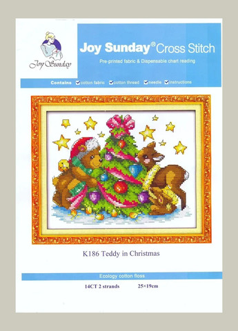 Набір для вишивання за нанесеною на канву схемою "Teddy in Christmas".AIDA 14CT printed, 25*19 см Joy Sunday (313614653)