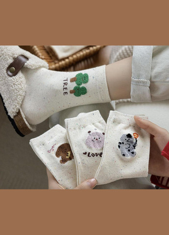 Бежеві шкарпетки жіночі високі, бавовняні 35-40р. однотонні з тваринками, набір 5 шт, бежеві (336385937)