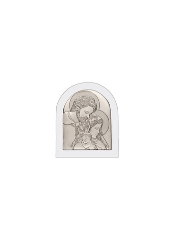 Ікона Святе Сімейство 14,7х18см срібна аркової форми на білому дереві Silver Axion (265446194)