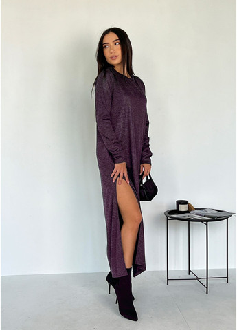 Фиолетовое повседневный, джинсовое, деловое, кэжуал платье макси с ангорой "элегантность сезона" INNOE меланжевое