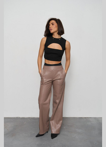 Жіночі штани палаццо з еко шкіри колір капучино р.L 450870 New Trend (282926289)