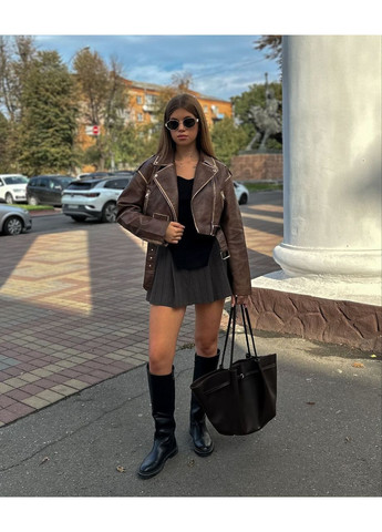 Коричнева демісезонна куртка косуха еко шкіра на підкладці Україна