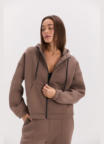 Коричневый женская толстовка на молнии шоколадная с кулиской внизу Arjen (314901638)