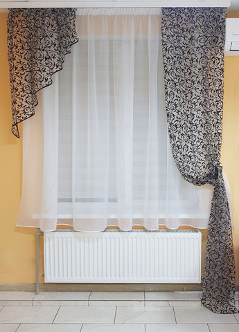 Комплект тюль до подоконника и штора Вензель карниз 200см белый с коричневым (71_1к) Firanka Venzel (364502923)