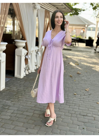 Бузкова жіноча довга літня сукня з мусліну легка із завищеною талією розмір gf58774 No Brand