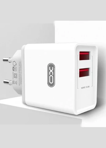 Зарядний пристрій для телефону на 2USB + кабель Apple Lightning L31 |2USB, 2.4 A| Білий XO (337351908)
