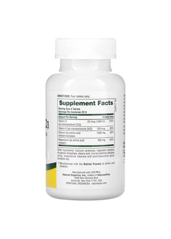 Витамины и минералы Cal/Mag/Vit D3 with Vitamin K2, 90 таблеток Natures Plus (333986848)