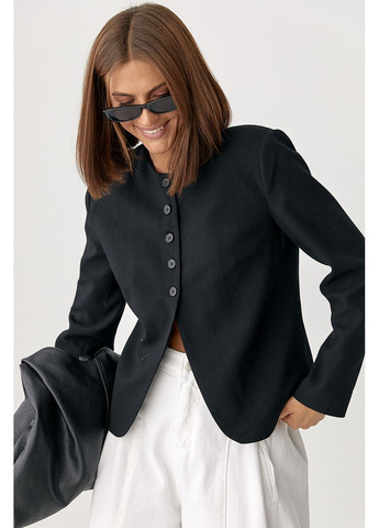 Черный женский укороченный женский жакет без воротника - черный цвет Lurex - демисезонный