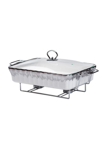 Мармитница керамическая прямоугольная 2 л со стеклянной крышкой, хром Yiwu (322421176)