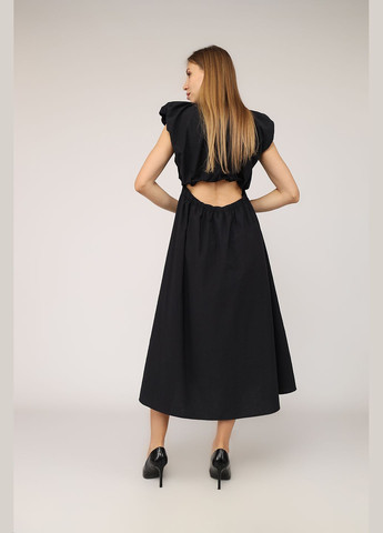 Черное платье собрано по талии, женское цвет черный цб-00276512 Reyon