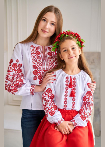 Белоснежная женская вышиванка с красной вышивкой "козачка" Калина (315891121)